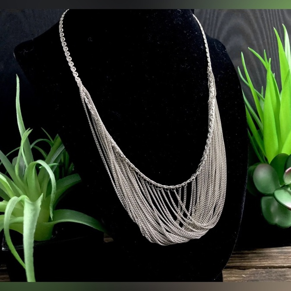 Southwestern Style Vintage Multichain Waterfall Bib Necklace